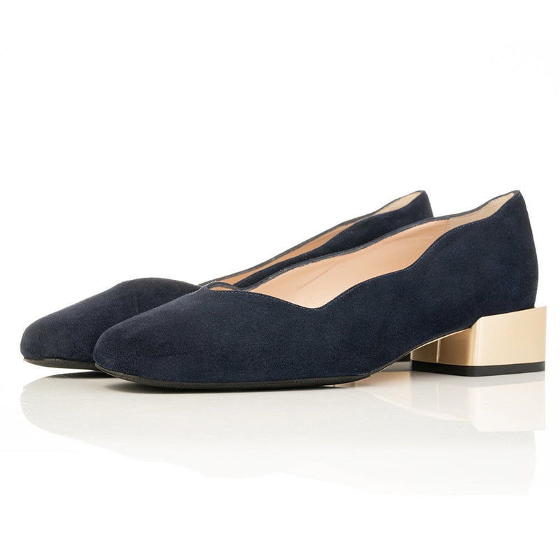 Olivia Wide Width Pumps – Navy Suede - Angled perspective
