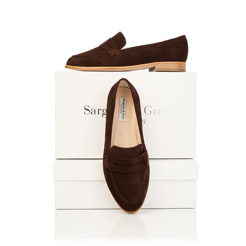 Sylvie Wide Width Loafers  - Brown Suede - With Box