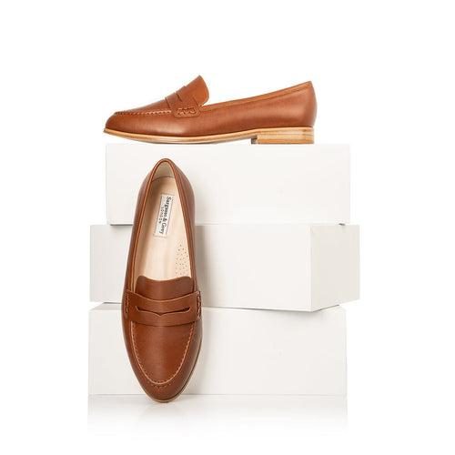 Sylvie Wide Width Loafers  - Tan Leather - With boxes