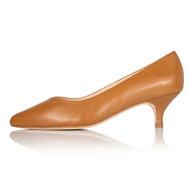 Tilda Wide Width Kitten Heels - Cognac Leather - Side