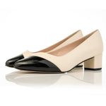 Tula Wide Width Court - Black & Cream Leather - Angled perspective
