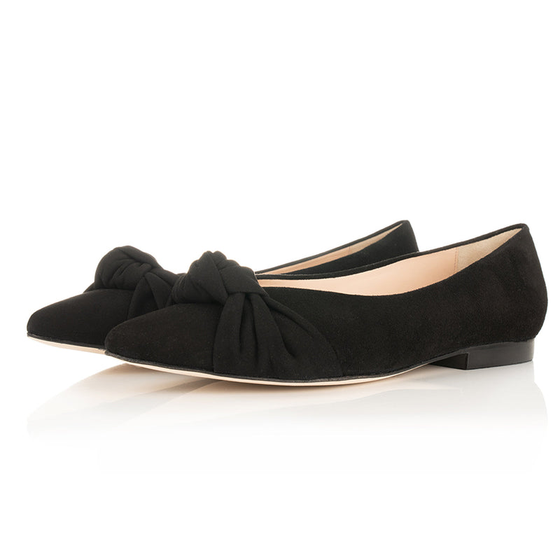 Venetia Wide Width Flats - Black Suede . Angled perspective