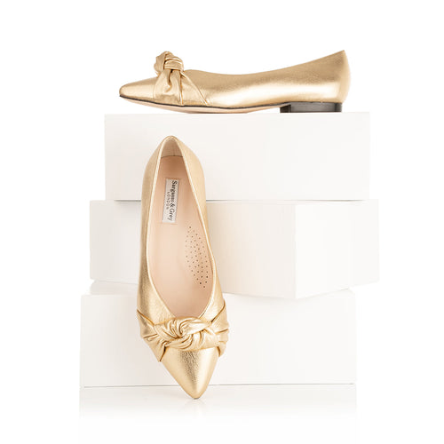 Venetia Wide Width Ballet Flats - Gold Leather - With boxes