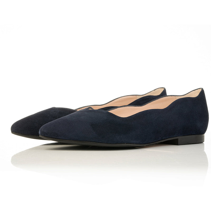 Vivienne Wide Width Ballet Flats - Navy Suede - Side angle