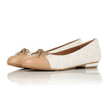 Alice Wide Width Ballet Flats - Caramel & Cream Quilted Leather - Angled perspective