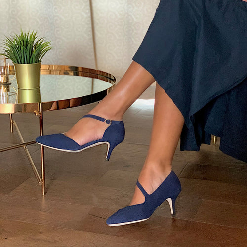 Penelope Wide Width Shoes - Navy Suede - Lifestyle