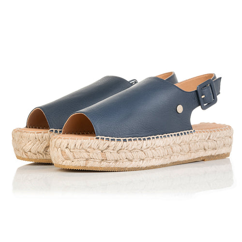 Bona - Wide Width Espadrille - Navy Leather - Angled perspective