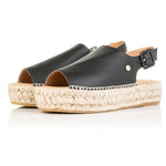 Bona - Wide Width Espadrille - Black Leather - Angled perpspective