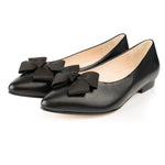 Laura Wide Width Ballet Flats With Bow - Black Leather - Angled perspective