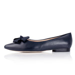 Laura Wide Width Ballet Flats With Bow - Navy Leather - Side