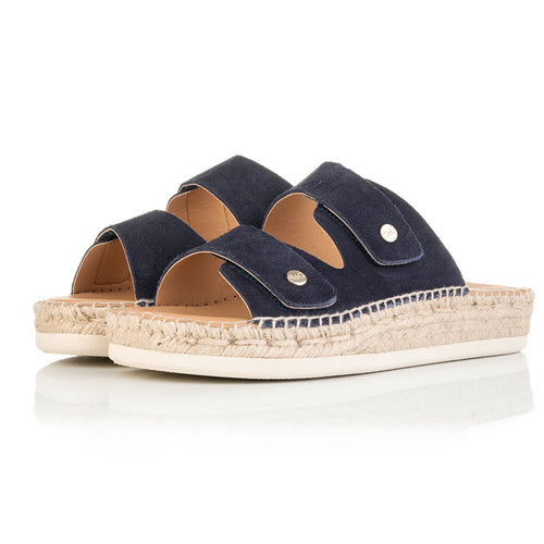 Candy - Wide Width Espadrille - Navy Suede - Angled perspective