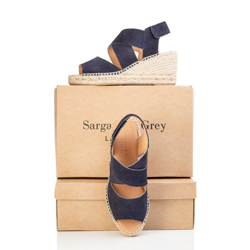 Ciara - Wide Width Wedge Sandal - Navy Suede - With boxes